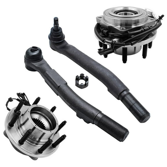 Detroit Axle - 4WD Front Wheel Bearing Hubs Kit for Ford 17-22 F-250 F-350 Super Duty 2 Wheel Bearing Hubs Assembly 2 Outer Tie Rod Ends 2017 2018 2019 2020 2021 2022 Replacement