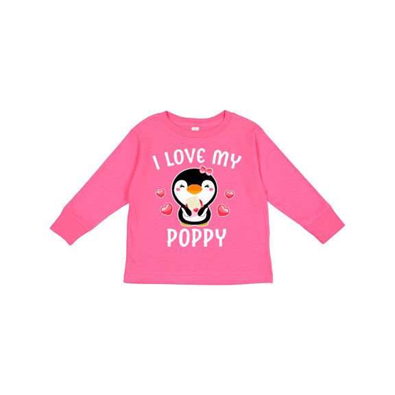 Inktastic I Love My Poppy with Cute Penguin and Hearts Girls Long Sleeve Toddler T-Shirt