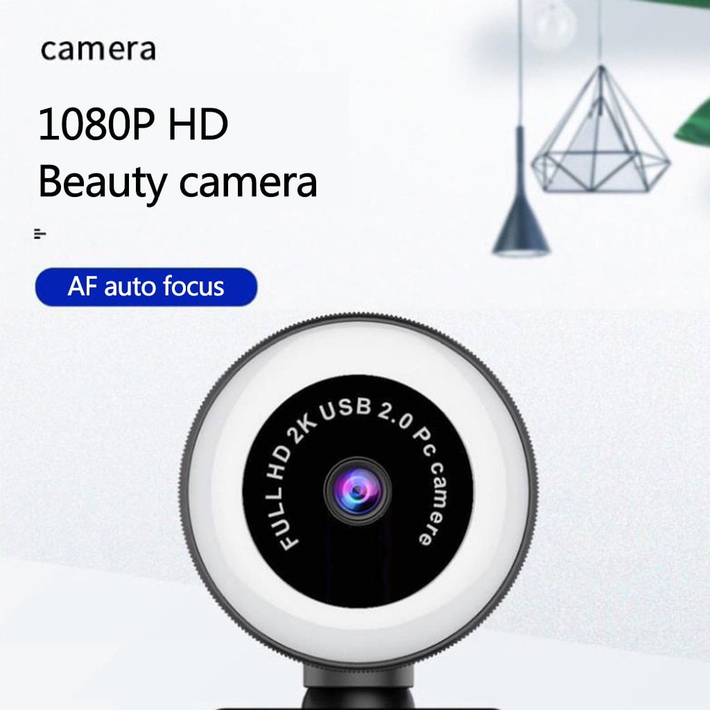 HGYCPP 1080P/2K/720P Computer Fill Light Camera USB Autofocus Lens Free Drive Web Cam Webcam Speaker 360° Rotation