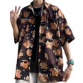thumbnail image 2 of Camisa con botones para hombre, media manga, personajes de dibujos animados, camisa holgada informal con botones de manga corta para verano, 2 of 8