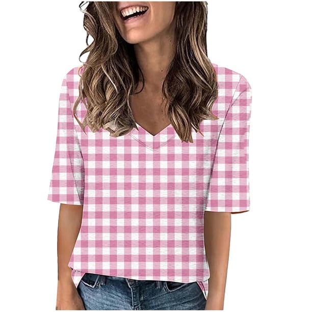 Camisetas Casuales de las Mujeres Impresas Manga Corta Cuello en V, Camiseta Ligera para Diario, Fiesta Y Primavera Verano