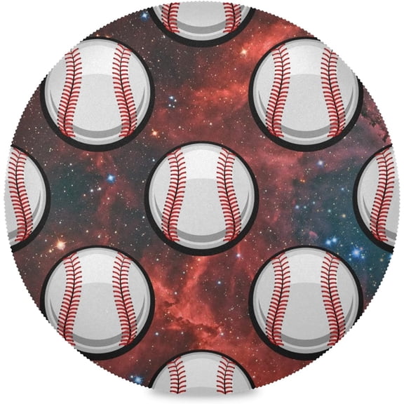 48"X 48" Red Nebula Galaxy Space Baseball Elastic Fitted Edged Round Tablecloth Fade Resistant Anti-Shrink Table Cloth Washable Table Cover for Banquet Home Indoor or Outdoor