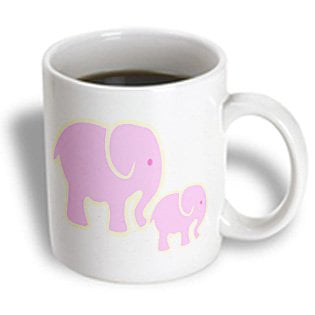 3dRose Mama n Baby Pink Elephants On Pink n White Dots, Ceramic Mug, 15-ounce