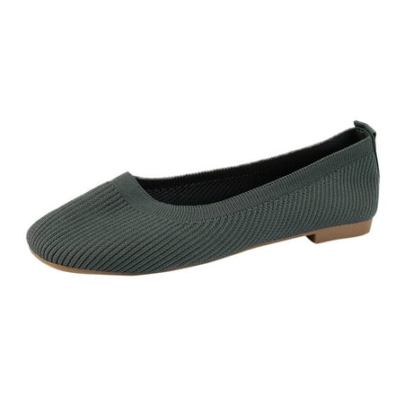 QYZEU Running Sneakers Casual Dress Shoes for Women Ladies Fashion Solid Color Breathable Mesh Knitted Square Head Flat Bottom Casual Single Shoes Grey 42