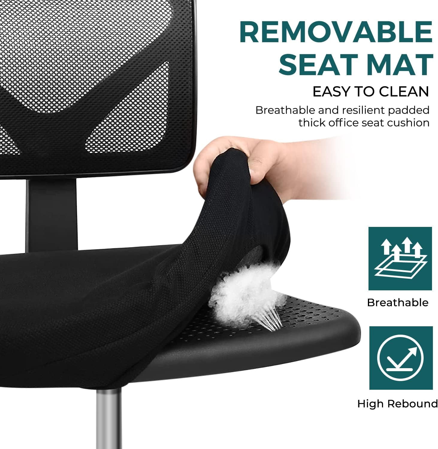 Armless Mesh Office Chair, Ergonomic Low-Back Swivel Desk Chair with Wheels and Lumbar Support, Height Adjustable, Black