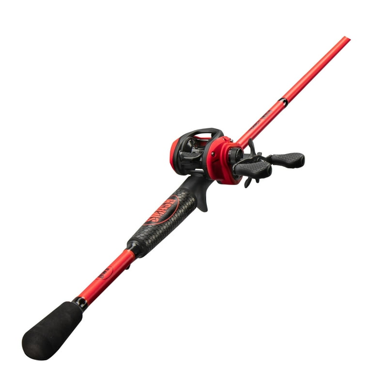 Lew's Mach Smash Baitcast Reel and Fishing Rod Combo, 7-Foot 2-Inch Medium  Power Rod, Right-Hand Retrieve, Red/Black