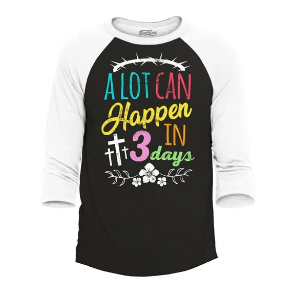 Shop4Ever Men's A Lot Can Happen in 3 Days Easter Christian Raglan Baseball Shirt XX-Large Black/White