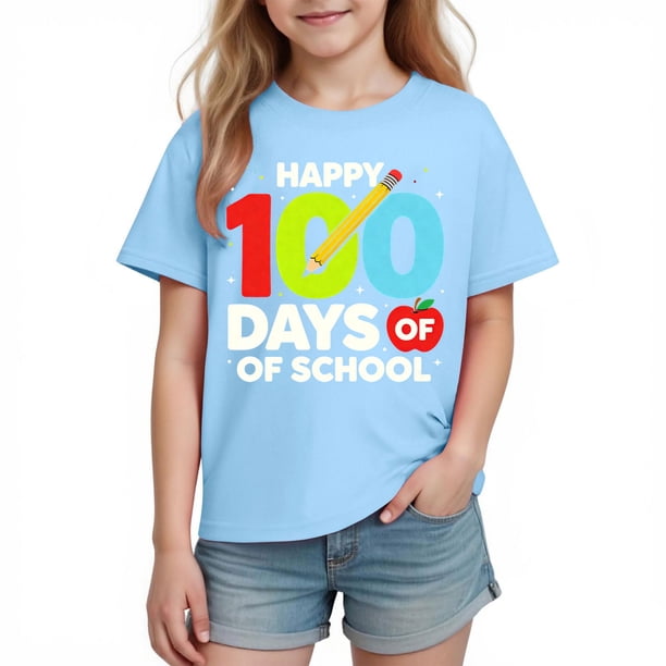 Camiseta de Manga Corta Linda con Impresión Gráfica para la Temporada Escolar de los Niños, Camisetas de Manga Corta de las Niñas