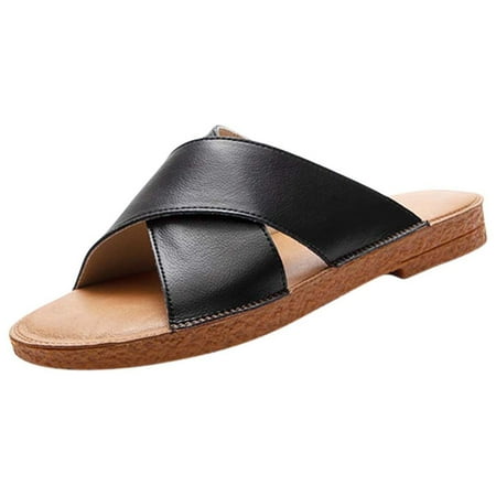 

Abcnature Women Sandals Clearance 2023! Women s Flat Sandals Extremely Comfy Slides Sandals Fashion Car Line Casual Slippers Breathable Comfortable Thick Bottom Cross Outdoor Slippers