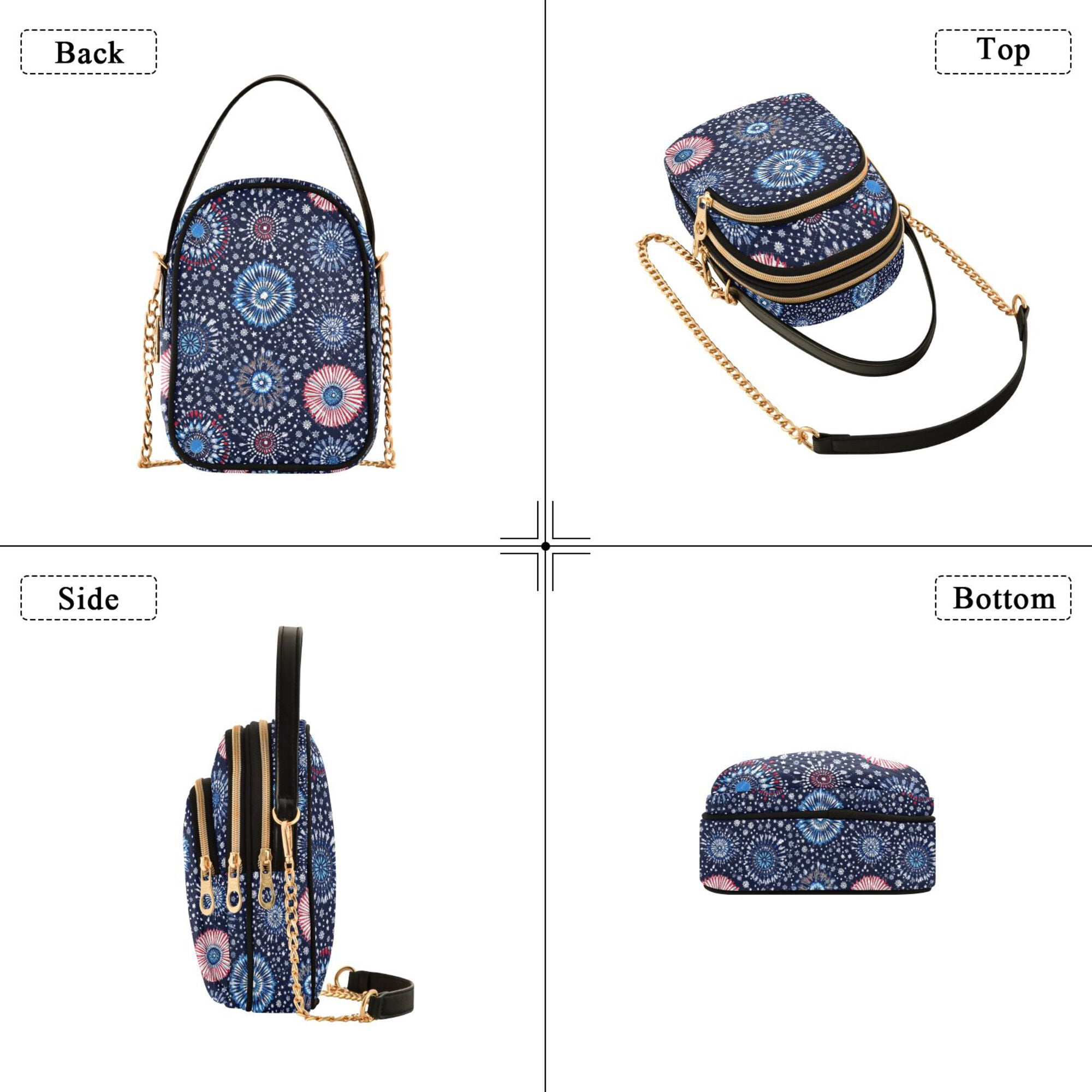 FORMRS Crossbody Bag for Women Quilted Travel Shoulder Cell Phone Purse with Chain Strap Handbag, Blue Fireworks Pattern