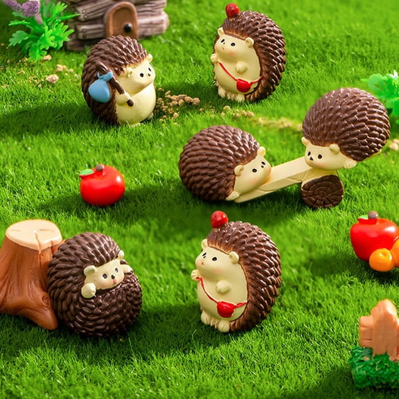 Soimiss Cute Resin Hedgehog Figurines Versatile Decoration for DIY Projects 7Pcs