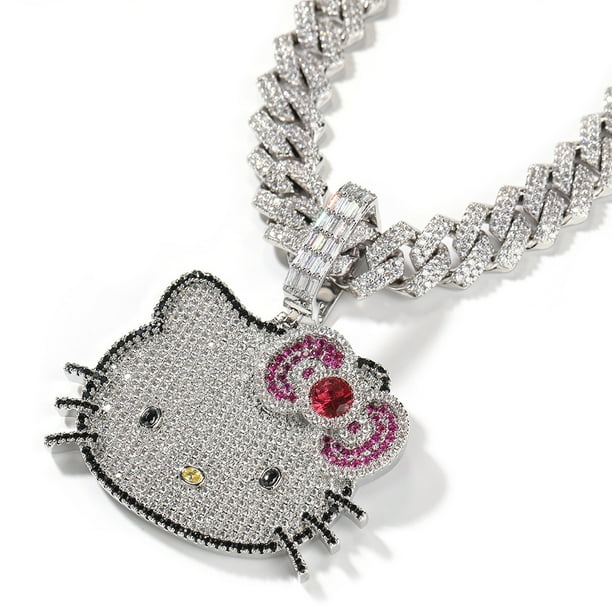 Top Icy nuevo diseño mujer chica lindo Hello Kitty gato collar colgante lleno de diamantes collares de dibujos animados con chapado en oro