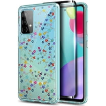 Nagebee Case for Samsung Galaxy A52 5G with Tempered Glass Screen Protector (Full Coverage), Ultra Slim Plastic Hard Back with TPU Bumper Protective Case Cover (Flower)