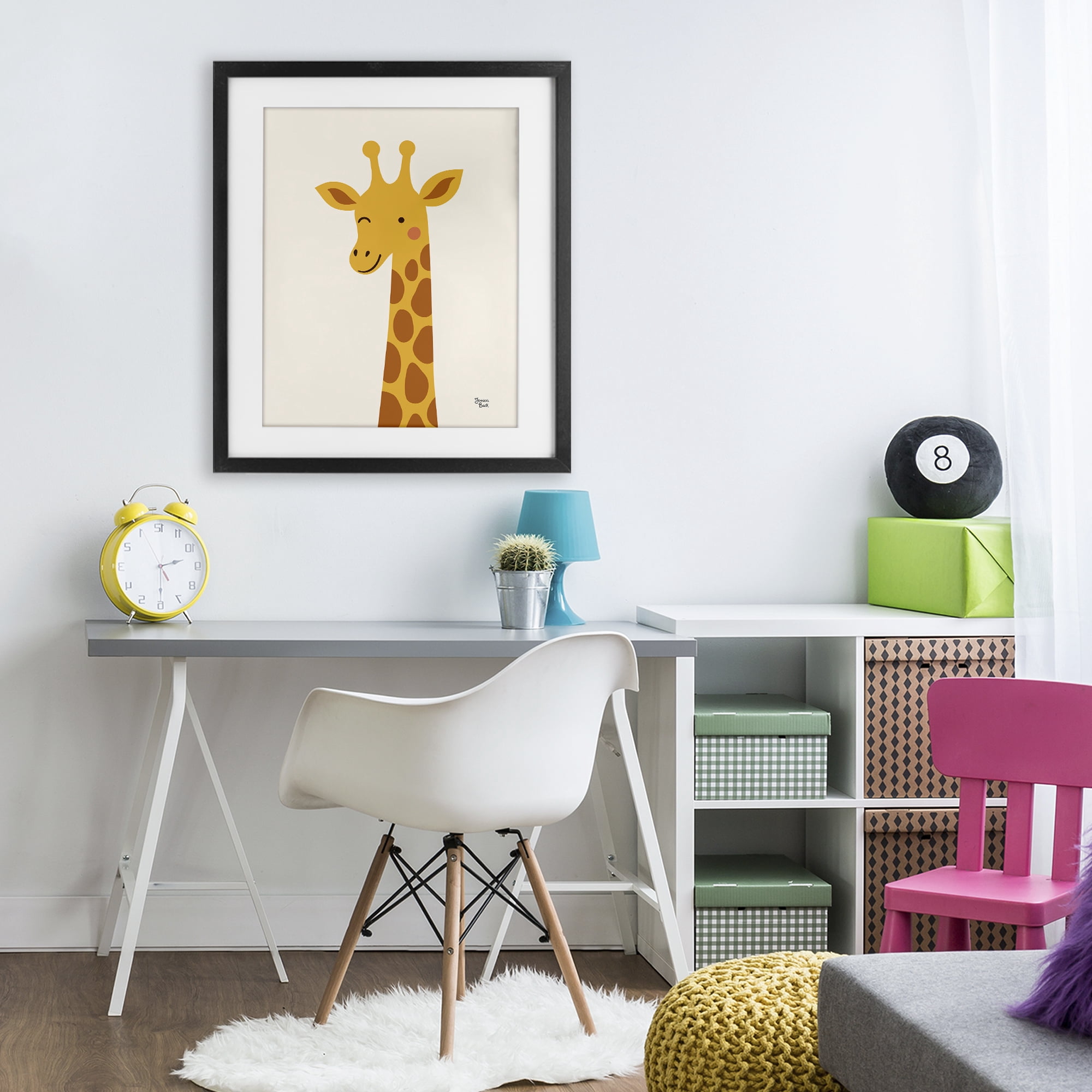 Stupell Industries Winky Giraffe Portrait Black Framed Print Under Glass, design by Jessica Beck