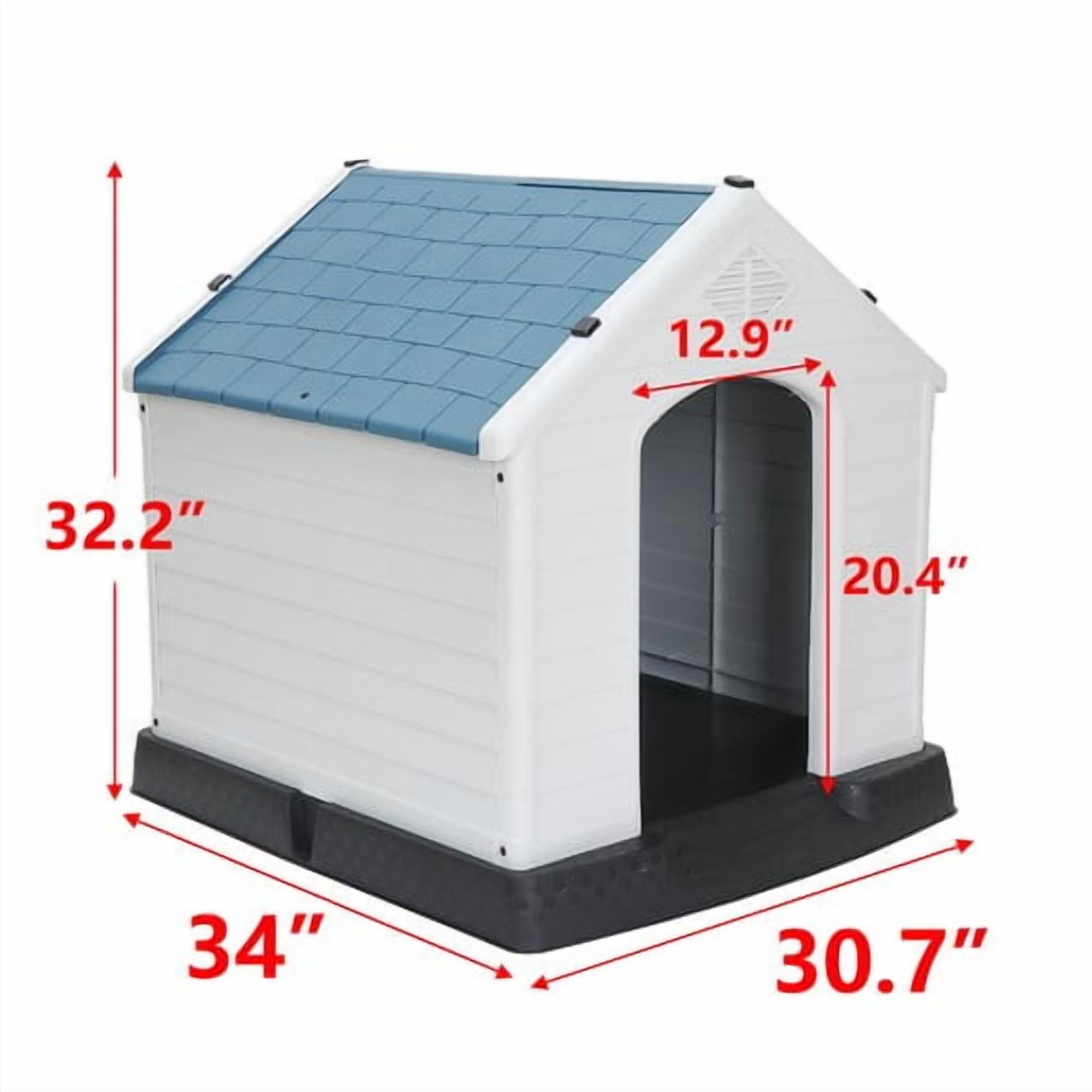 SONGMY 32'' All-Weather Pet Dog House, Blue Waterproof Animal House Shelter, Outdoor Dog Kennel for Medium Dogs