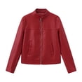 thumbnail image 2 of Women Casual Jacket Fashion Solid Color Fall Winter Long Sleeve Leather Outwear Jackets Zipper Lapel Collar Track Jackets with Pockets Fall Fashion 2026, 2 of 5