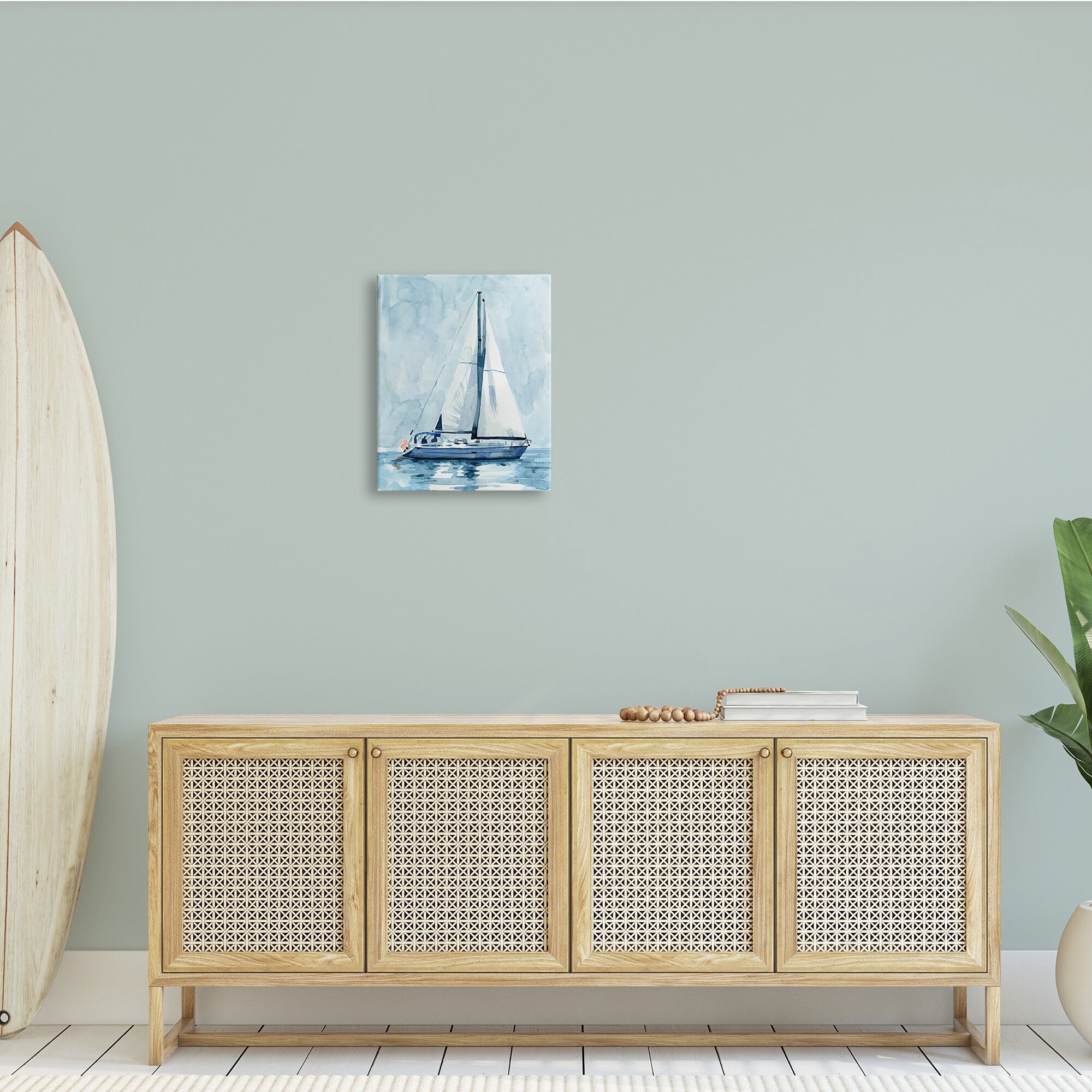 Stupell Industries Nautical Blue Sailboat Tranquil Coastal Water Watercolor Painting, 30 x 40, Design by Emma Caroline