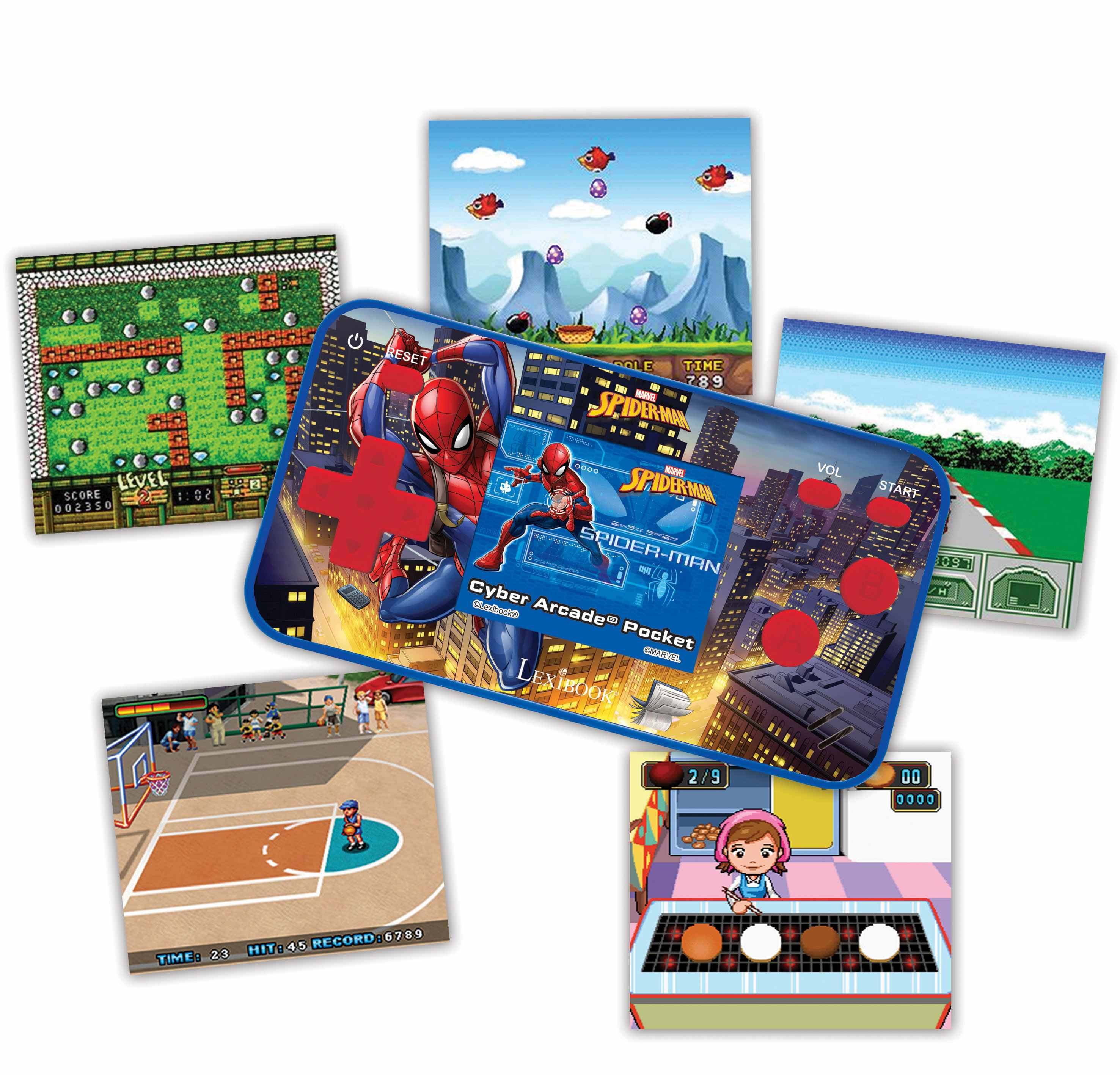Lexibook Spider-Man, Cyber Arcade Pocket Game Console, 150 Games, LCD Screen, Battery Operated, Red/blue