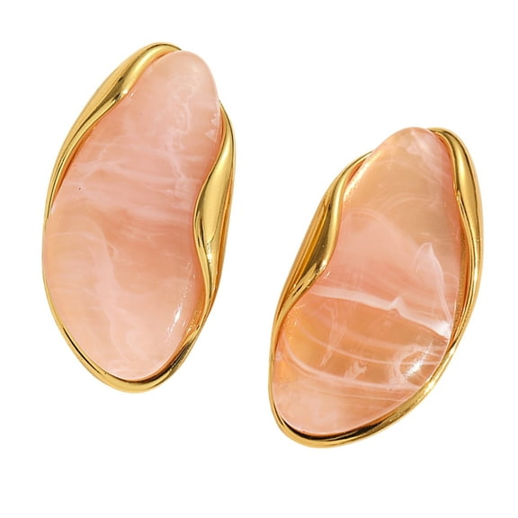 WINDLAND Gold Plated Earrings Geometric Shaped Resin Ear Studs Stainless Steel Women Accessory Lightweight Ear Accessories