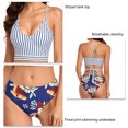 thumbnail image 4 of Traje de baño de 2 piezas con cordón halter para mujer traje de baño de bikini camisetas sin mangas a rayas con bragas con estampado floral para fiesta en la playa ANGGREK Otros, 4 of 5