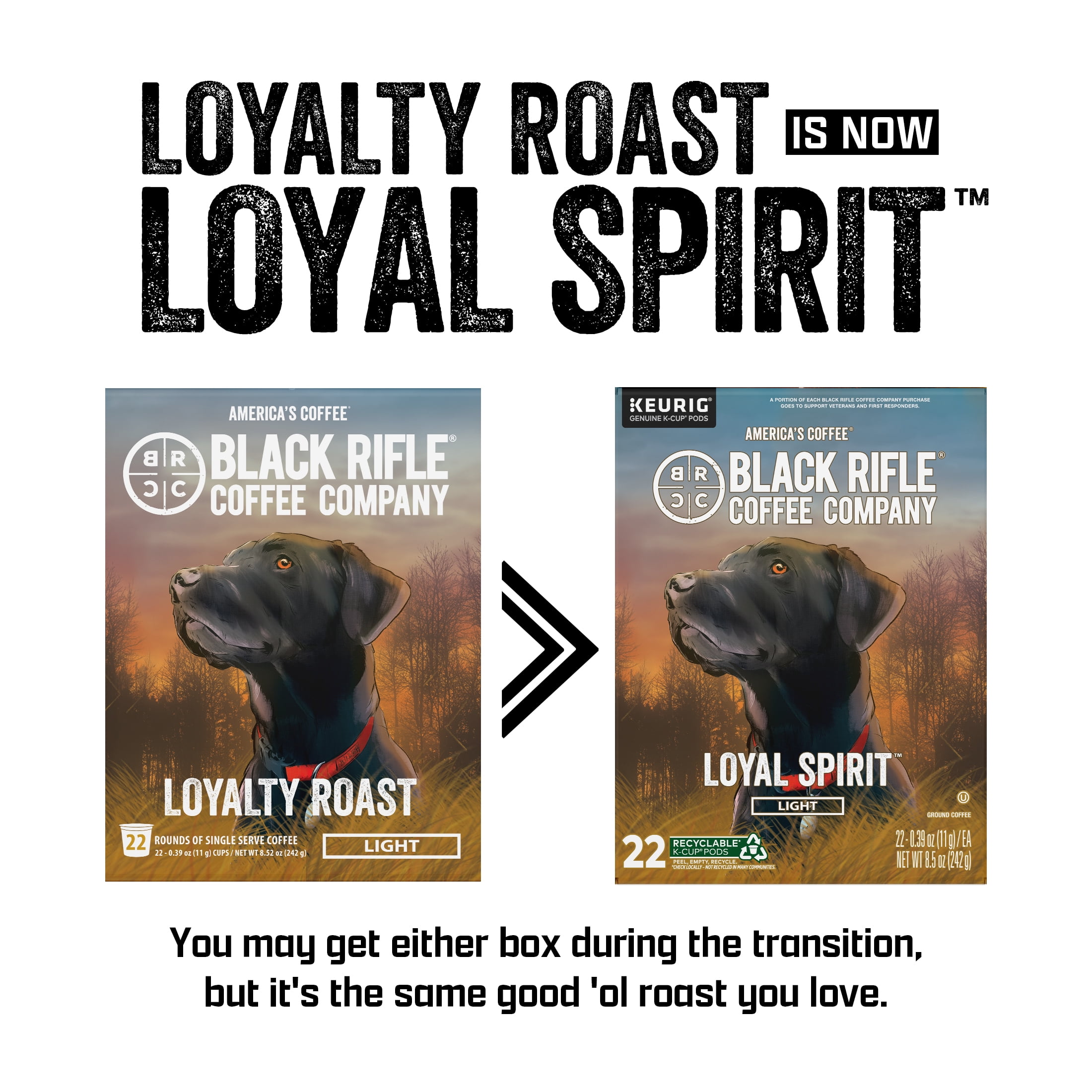 (4 pack) Black Rifle Coffee Company Loyal Spirit K-Cups Pods, Light Roast, 22 Ct