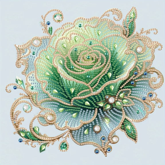 5D DIY diamond art painting kit, light green rose special shape diamond canvas, which can relieve stress and relax and can be used for home wall decoration
