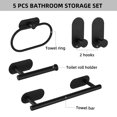 thumbnail image 3 of Bandeja de almacenamiento Juego de almacenamiento de toallas de baño de 5 uds con toallero, portarrollos de baño, dos ganchos, sin perforación, juego de accesorios de baño de acero inoxidable, negro Abanopi Bandeja de almacenamiento, 3 of 7