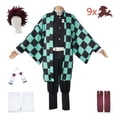 thumbnail image 2 of Adulto y niños Demon Slayer Cosplay Tanjirou Kamado Cosplay disfraz Kimetsu no Yaiba hombres Kimono disfraz pendientes HalloweenM Gao Jinjia LED, 2 of 2