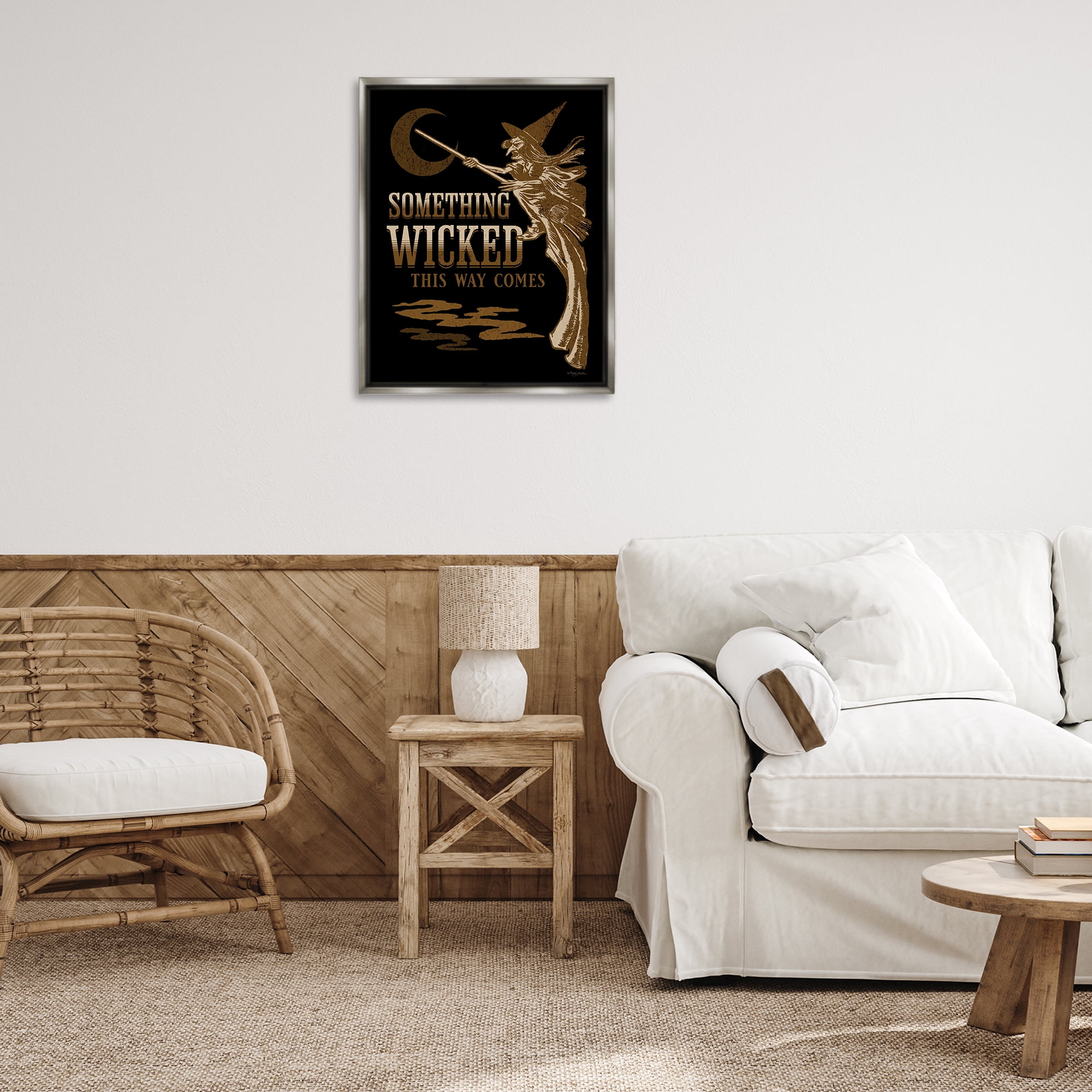Stupell Industries Something Wicked Witch Holiday Painting Gray Floater Framed Art Print Wall Art, 25 x 31