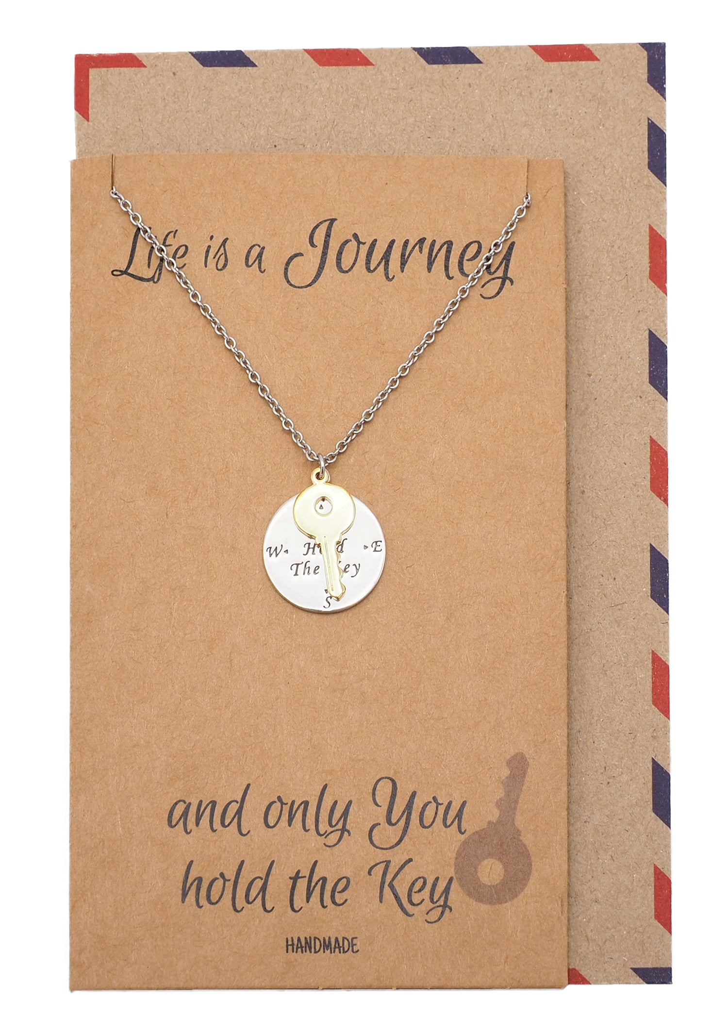 Quan Jewelry Compass Plate and Key Charms Necklace Life Is A Journey ...