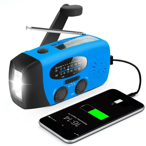 Emlimny Emergency Hand Crank Radio with LED Flashlight for Emergency, AM/FM Portable Weather Radio with 2000mAh Phone Power Bank, USB Charged & Solar Power for Camping, Emergency