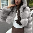thumbnail image 6 of XPMWRP Winter Cropped Coats Womens Faux Fur Jacket Long Sleeve Hooded Jackets Zipper Fuzzy Short Coat Outerwear Gray L, 6 of 9