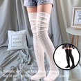 thumbnail image 2 of 1 Pair Women Stockings Solid Color Yarn Warm Cold Weather Foot Warmer Skirt Decorative Girl Boot Hosiery Outdoor Overknee Black, 2 of 9