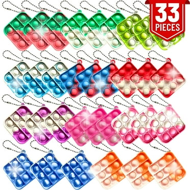 33 Pcs Mini Push Pop Bubble Fidget Keychain Pack, Simple Anti-Anxiety Silicone Rainbow Popping Office Desk Toy, Squeeze Stress Relief Sensory Hand Suitable for Kids Adults Student Gift