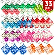 33 Pcs Mini Push Pop Bubble Fidget Keychain Pack, Simple Anti-Anxiety Silicone Rainbow Popping Office Desk Toy, Squeeze Stress Relief Sensory Hand Suitable for Kids Adults Student Gift