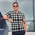 thumbnail image 4 of Balery White And Black Plaid Camisa Polo de Hombre con Estampado, de Manga Corta y Tejido Medio, Camisa Tipo Golf Polo-Large, 4 of 6