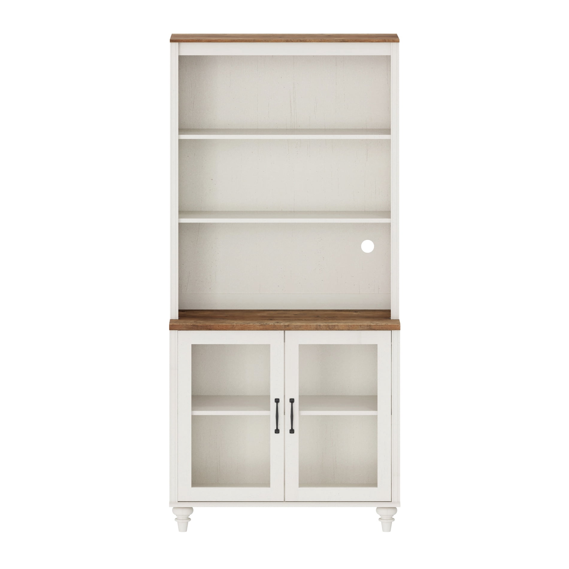 Farmhouse Pantry Cabinet, Dining Hutch with Glass Doors and Adjustable Shleves, Mid-Century Modern Pantry Storage for Kitchen, Living Room, Home Office, White