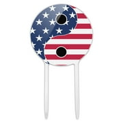 Acrylic USA Patriotic Yin and Yang American Flag Cake Topper Party Decoration for Wedding Anniversary Birthday Graduation