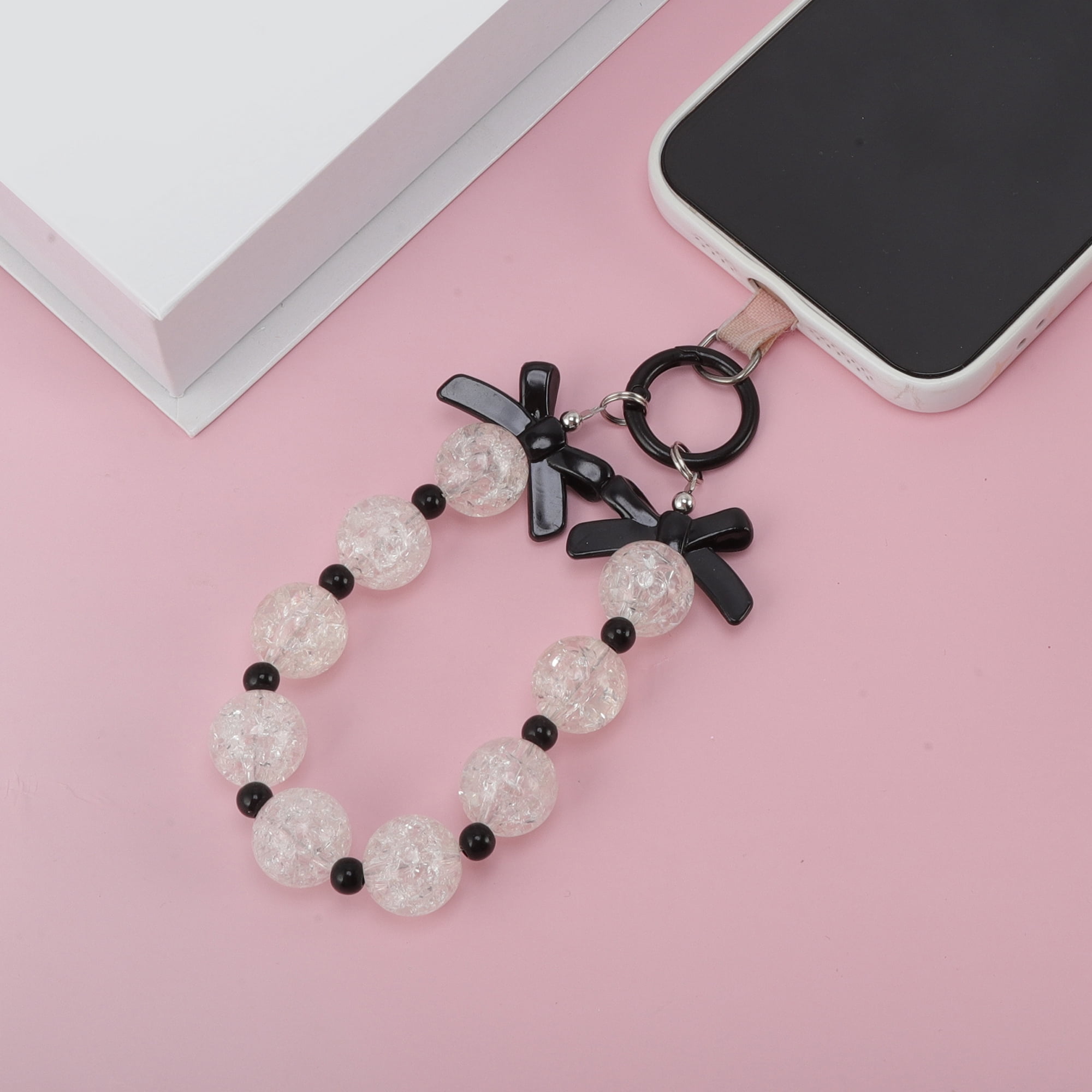 Unique Bargains Durable Bow Phone Charm 1Pc Black, White