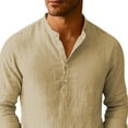 thumbnail image 2 of Mens Cotton Linen Shirt Long Sleeve Button up Henley Tops Pullover Casual Beach Spring Summer Fashion Blouses (XL, Khaki), 2 of 5