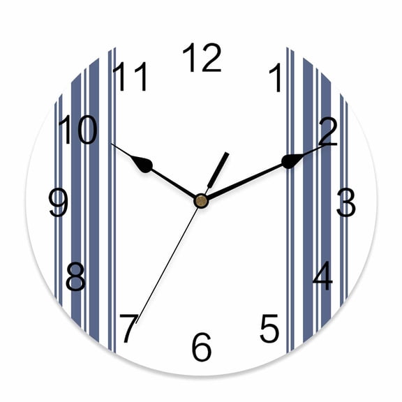 Wall Clock Blue White Striped Clocks PVC Silent Non-Ticking Battery Operated Decorative Farmhouse Striped Round Clock for Home Living Room Kitchen Bedroom Office School Wall Decor 14 Inch