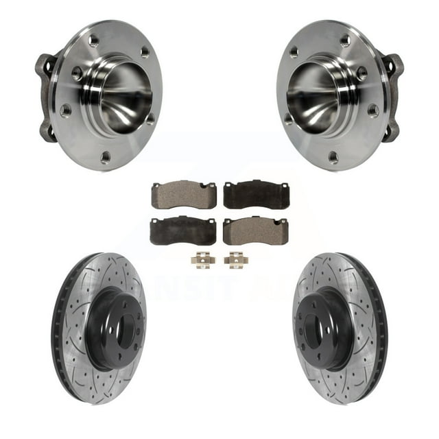 Transit Auto Front Hub Bearing Assembly Coated Drilled Slotted Disc Brake Rotors and Semi-Metallic Pads Kit for Car 2013 BMW 328i 3.0L with 340mm Diameter Rotor KBB-116598