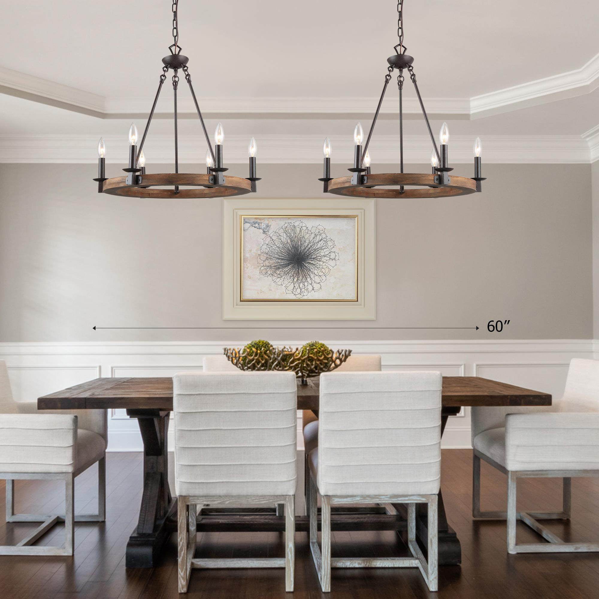 LNC 6-Light Distressed Brown and Bronze Wagon Wheel Farmhouse Chandelier