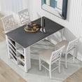 thumbnail image 4 of Harper & Bright Designs Counter Height Dining Table Set for 4, Wood Kitchen Rectangular Table with Curved Wine Rack and 4 Upholstered Chairs for Small Places, White, 4 of 15