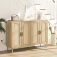 thumbnail image 4 of Rattan Sideboard Buffet Cabinet, 4 Doors Accent Storage Cabinet, Console Table Coffee Bar with Power Outlet, Adjustable Shelves for Kitchen, Dining Room, Hallway, Living Room, 4 of 9