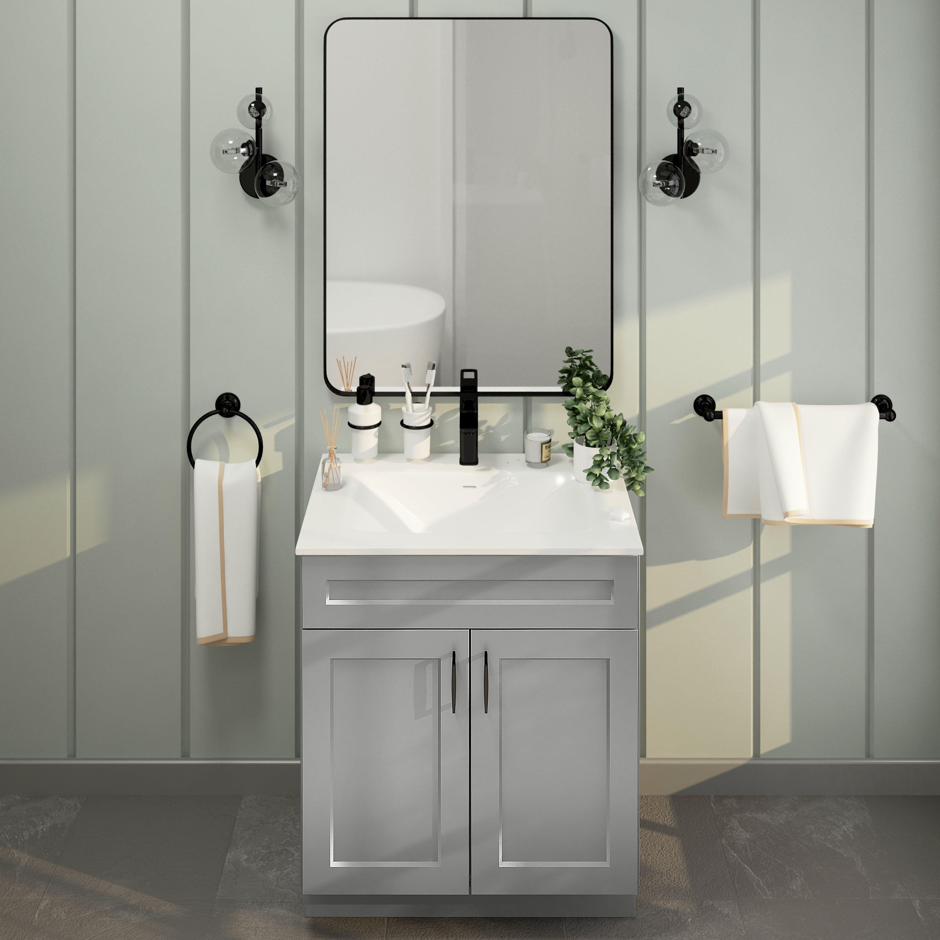 Light Grey Shaker Sink Base Bathroom Vanity Ready-to-Assemble Cabinet 30" Width