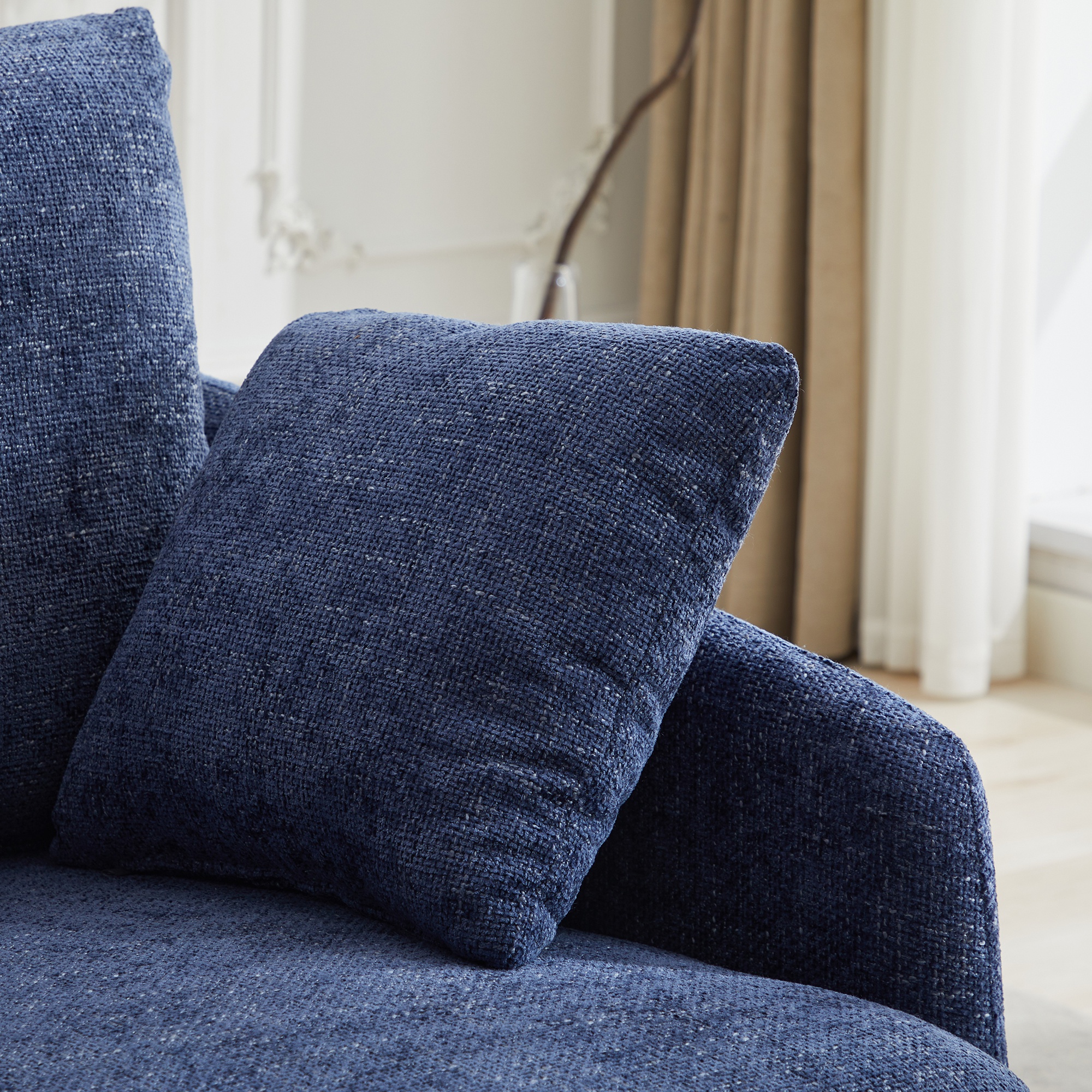 PORKISS Swivel Accent Chair, Modern Barrel Chair with 2 Thorw Pillows, Oversized Comfy Round Armchair Reading Chair, Comfy Chair for Bedroom Living Room, Navy