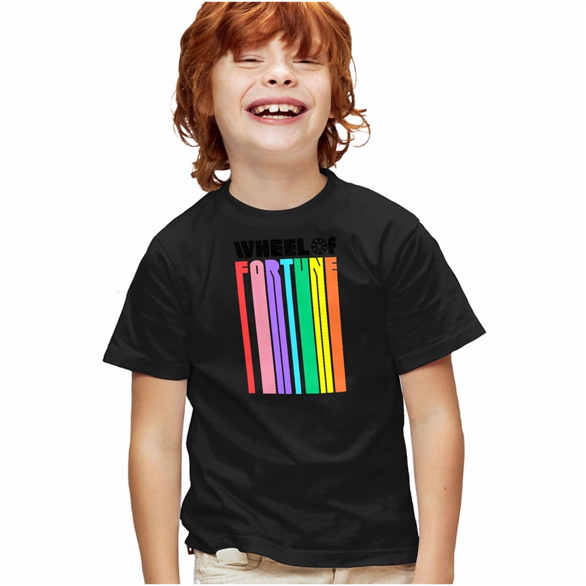 Popfunk Wheel of Fortune Logo Color Blend Kids T Shirt for Youth Boys and Girls, Black, Large