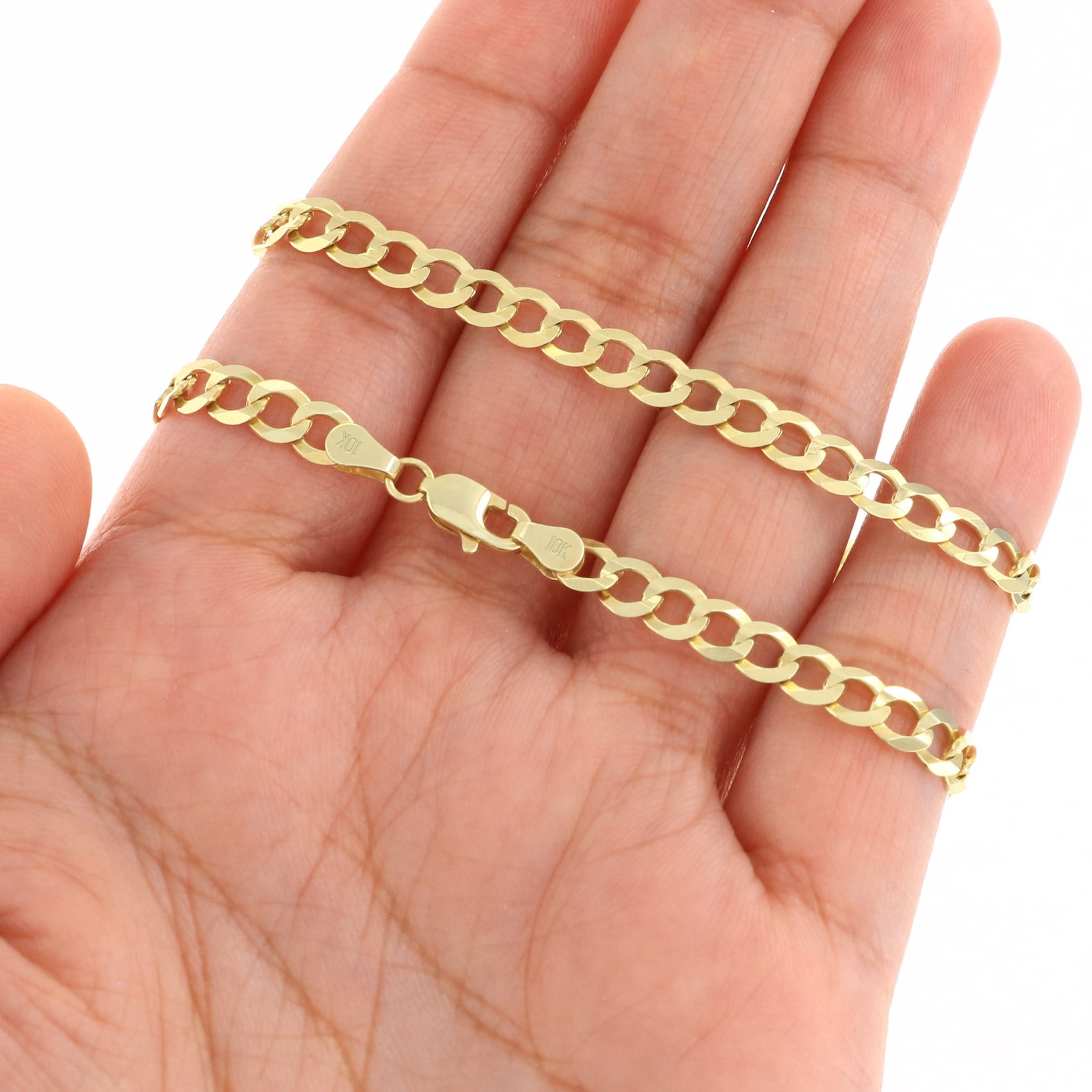 Nuragold 10k Real Yellow Gold Solid Cuban Curb Link 5mm Chain Bracelet (7"-9") Italian Jewelry for Men & Women