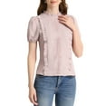 thumbnail image 1 of INSPIRE CHIC Women's Mock Neck Sleeveless Lace Work Office Button Down Shirt XL Pink, 1 of 7